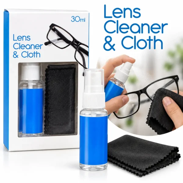 Lens Cleaner Spray and Cloth – 30ml Eyeglasses Cleaning Set